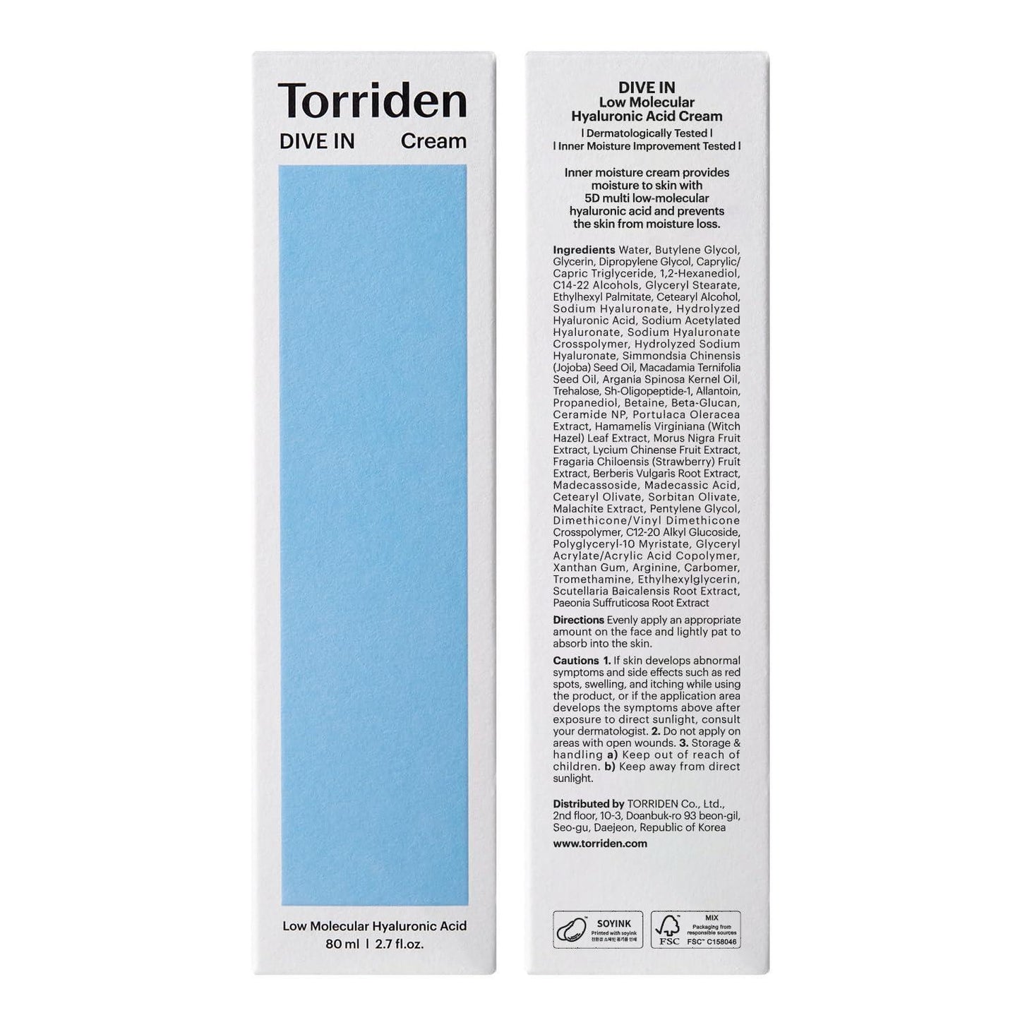 Torriden DIVE IN Low Molecular Hyaluronic Acid Cream 80ml