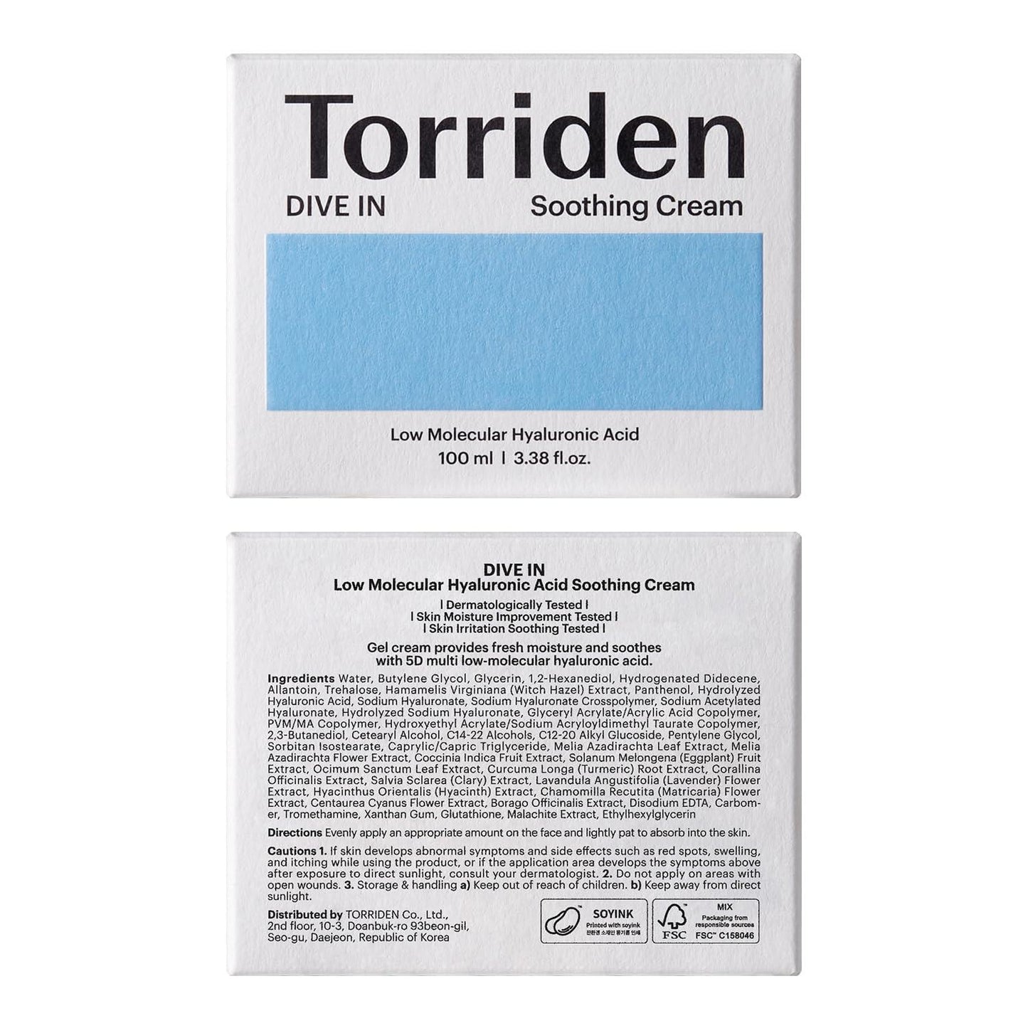 Torriden DIVE IN Low Molecular Hyaluronic Acid Soothing Cream 100ml